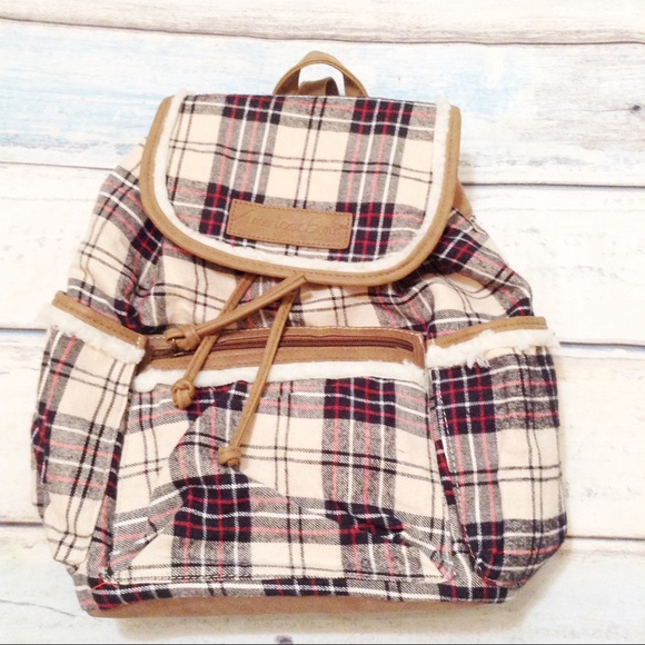 American Eagle Handbags - American Eagle Plaid Flannel Rucksack Backpack